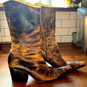 Authentic Italian distressed, leather boots, boots vic matie vero cuoio